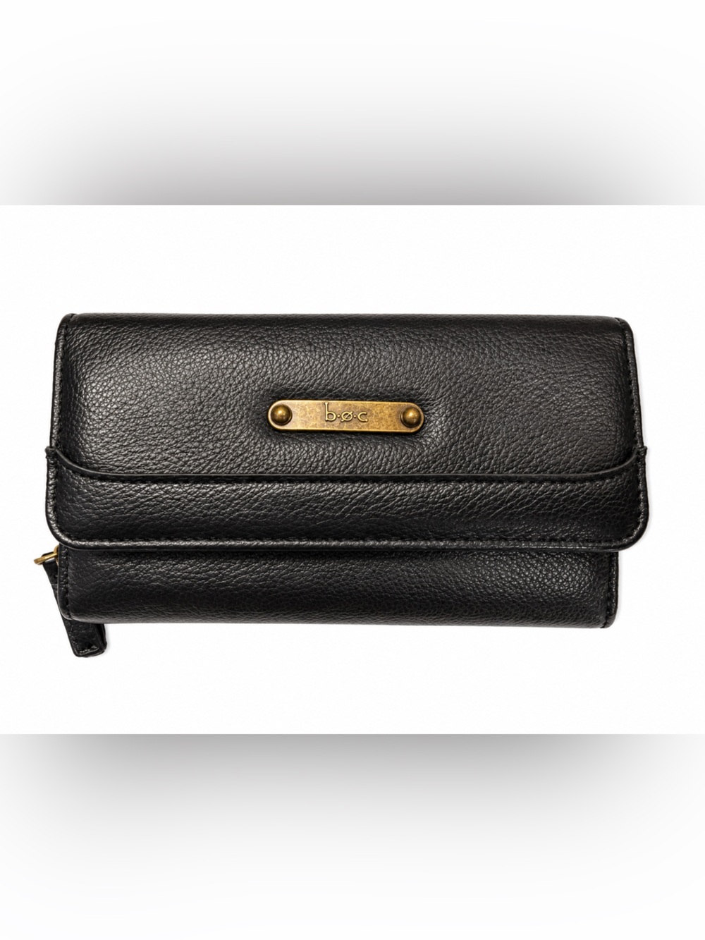 boc Black Pebbled Leather Wallet with Brass Accent
